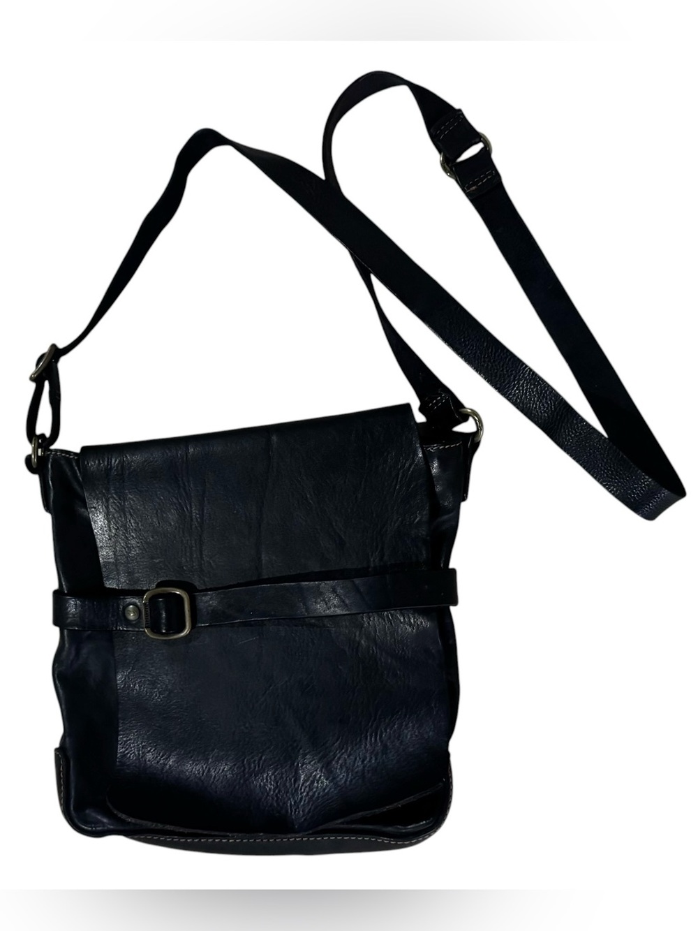 Campomaggi Black Leather Flap Messenger Crossbody Bag Purse Italy 11.5” x 10”